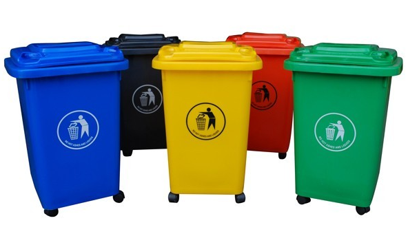 small plastic trash bins